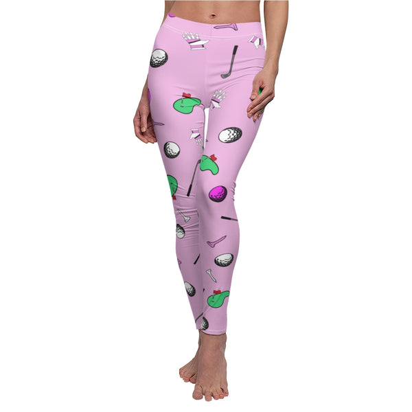 Comfy Pink Golf Pattern Women's Casual Leggings